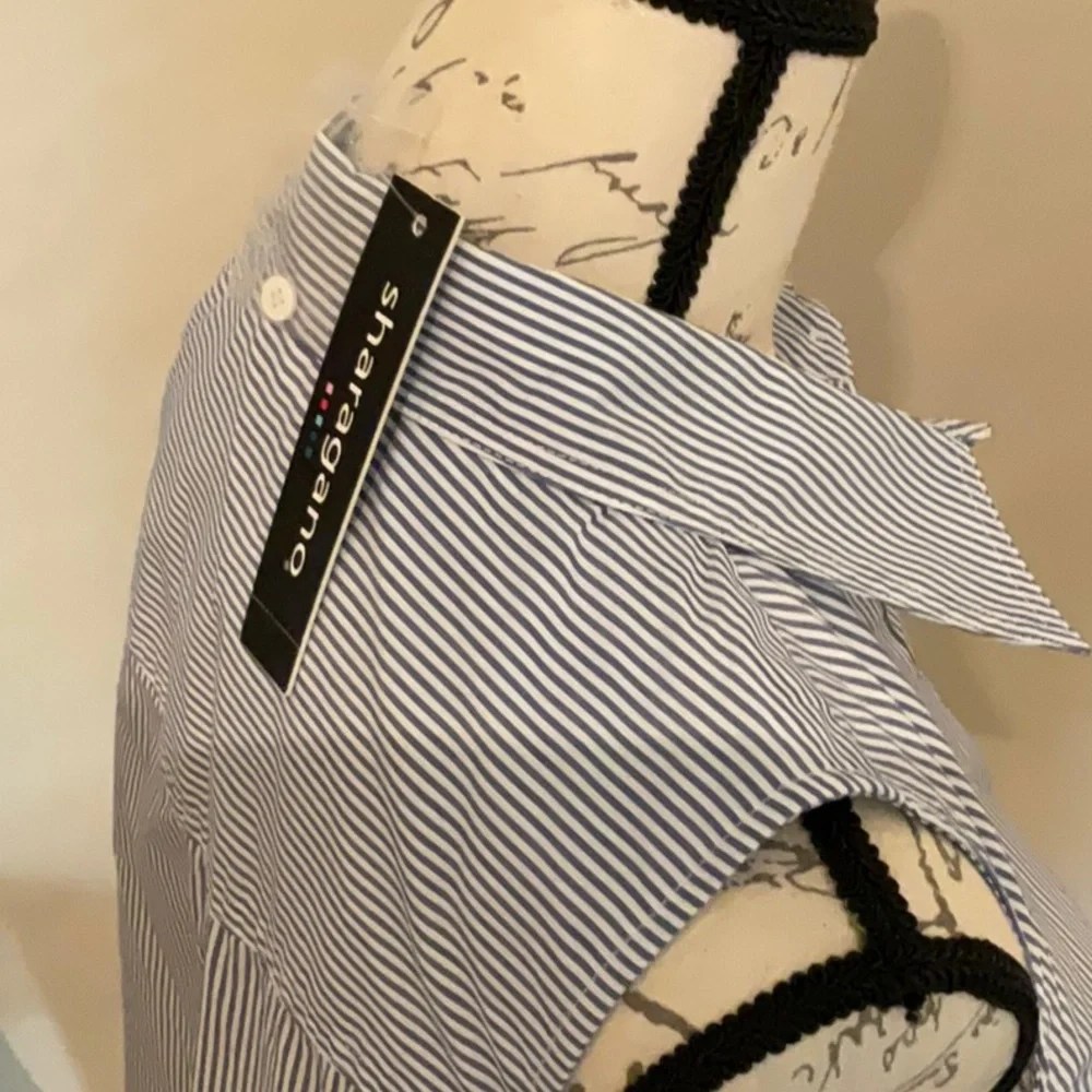 COPY - Sharagano blouse sz L NWT. Never worn. Navy /w pin stripe. - Picture 4 of 4